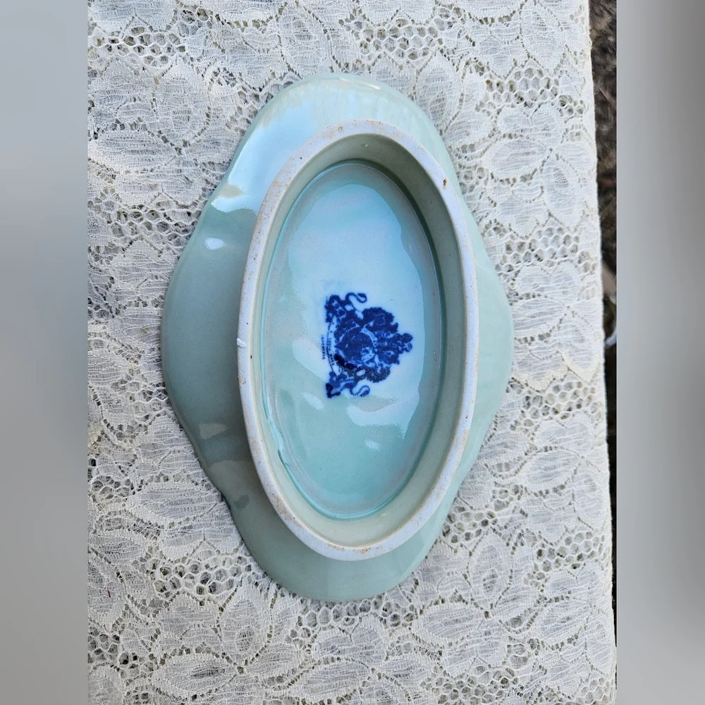 Vintage Flow Blue Style Footed Soap Dish Beautiful Bathroom Decor